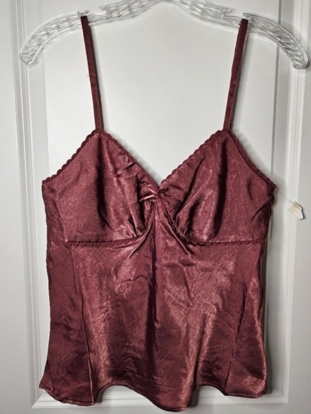 No Boundaries Satin Cami Tank Top Burgundy Lace Trim Y2K Size Large NWT Wine - Picture 2 of 6